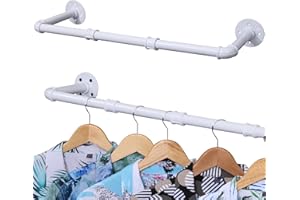 TALITARE White Industrial Pipe Clothing Rack, 30 Inch Pipe Clothes Rack, Wall Mounted Detachable Garment Bar, Heavy Duty Iron Hanging Rod for Closet Storage