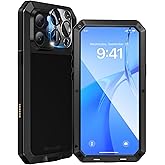 Mitywah Metal Case for iPhone 16 Pro, Heavy Duty Rugged Phone Case Built-in 9H Temperd Screen Protector, Military Grade Full Body Protective Dual Layer Bumper Protective Case for 16 Pro 6.3" Black