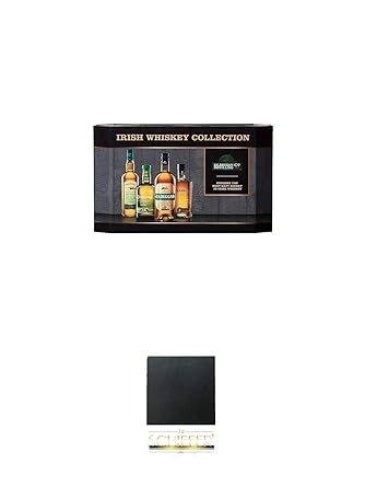 Cooley Collection neues Design Irish Whisky Mini 4 x 5cl + Schiefer Glasuntersetzer eckig ca. 9,5 cm Durchmesser