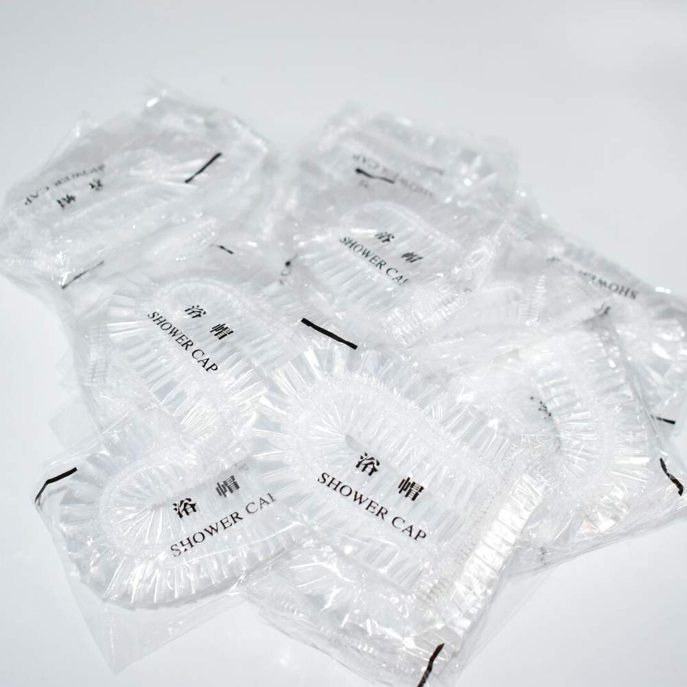 Lansonee 35 Pcs Disposable Shower Caps, Individually Wrapped 44cm Large Plastic Clear Elastic Bath Caps for Home, Hotel, Hair Salon, Spa, Travel (Clear)