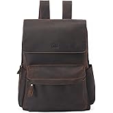 BRASS TACKS Leathercraft Leather Rucksack Backpack for Men Women Casual Travel Daypack 15.6 inch Laptop Bookbag Dark Brown