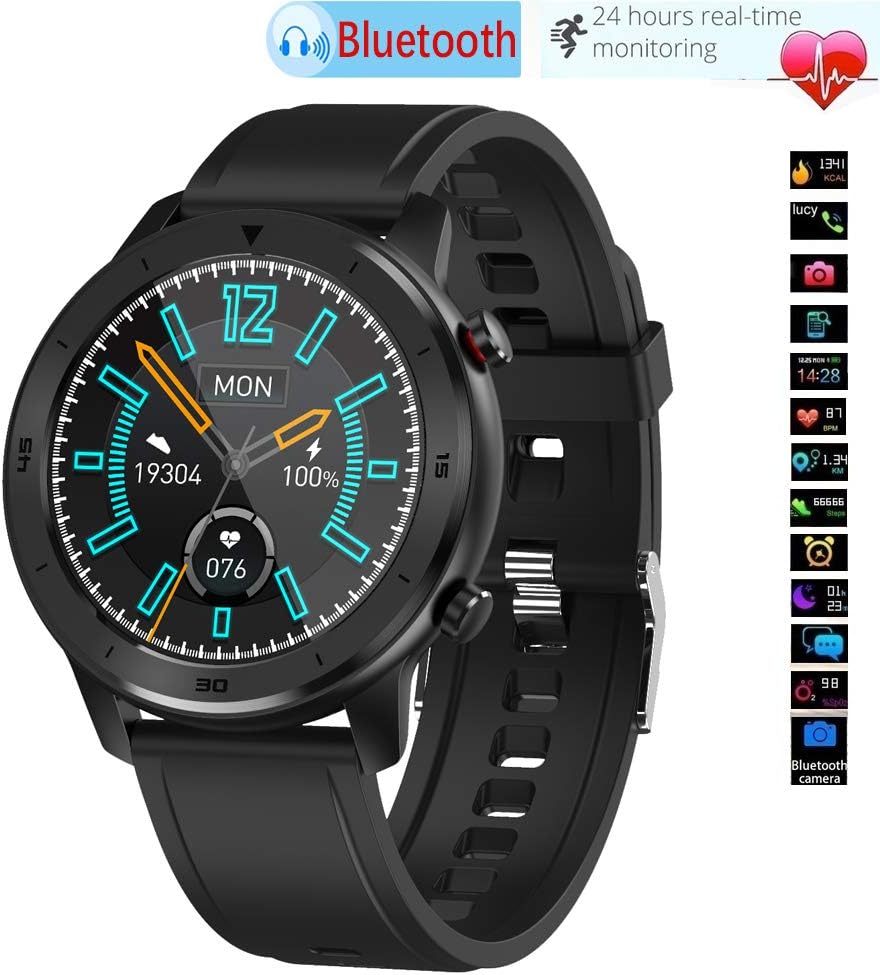 2020 Smart Watch DT78 ECG Heart Rate Blood Pressure Monitor IP68 Waterproof Fitness Tracker Silicone/Leather Strap (Black+Black Silicone Strap)