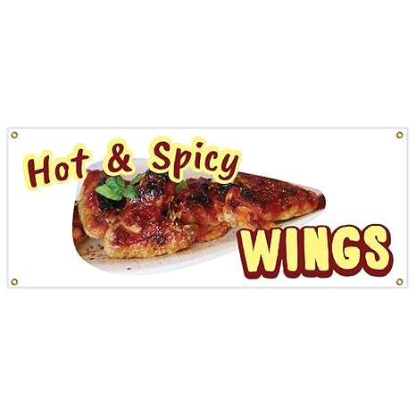 Amazon Com Hot Spicy Wings Banner 18 X 48 Heavy Duty 13 Oz