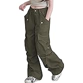 Ecolala Girls Cargo Parachute Pants Elastic Waist Wide Leg Streetwear Hip Hop Dance Trousers with Pockets