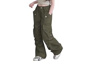 Ecolala Girls Cargo Parachute Pants Elastic Waist Wide Leg Streetwear Hip Hop Dance Trousers with Pockets