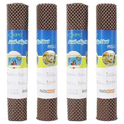 HOKIPO PVC Shelf Liner for Cupboards, Brown(30x100cm)-Pack of 4