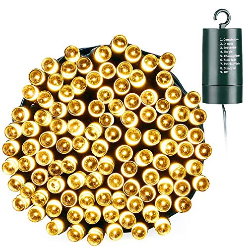 Christmas Lights, Battery Operated 66ft 200 LED String Lights Waterproof Fairy Lights with 8 Modes & Automatic Timer for Home, Patio, Lawn, Garden, Party and Holiday Decorations (Warm White)