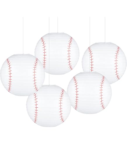 8 Inch Baseball Paper Lanterns - Pack Of 10 For Birthday Party & Sports Decor