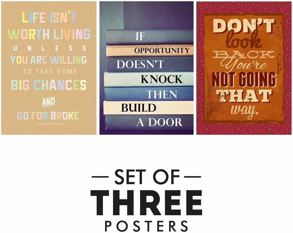 PRINTELLIGENT Motivational Posters - Set of 3 Inspirational Wall Quotes Size 12 x 18 inch Wall Art Year Gift