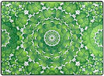 Vantaso Area Rugs St Patrick's Day Four Leaf Clovers In Round Non Slip Play Mats for Kids Bedroom Boys Girls Playing Room Living Room 80x58 inch