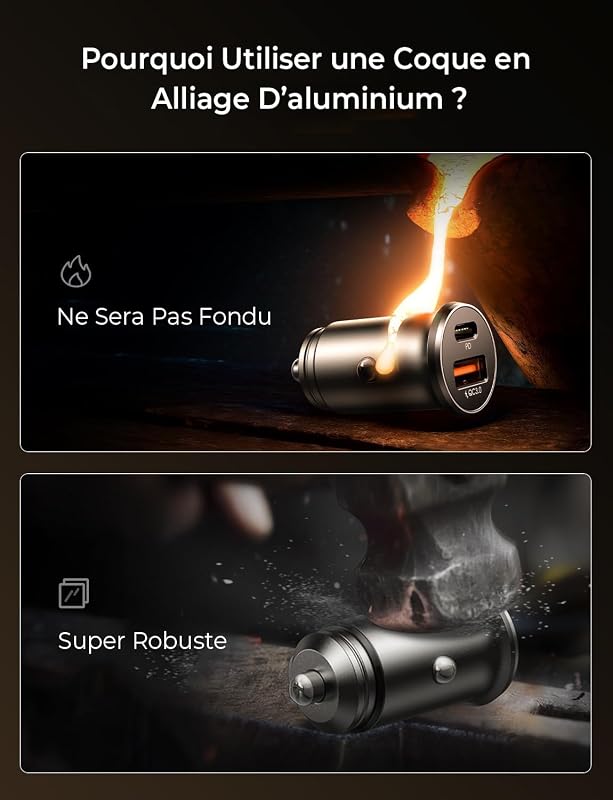 Chargeur Voiture USB C 54W+60W C-C Câble,Chargeur Allume Cigare USB C