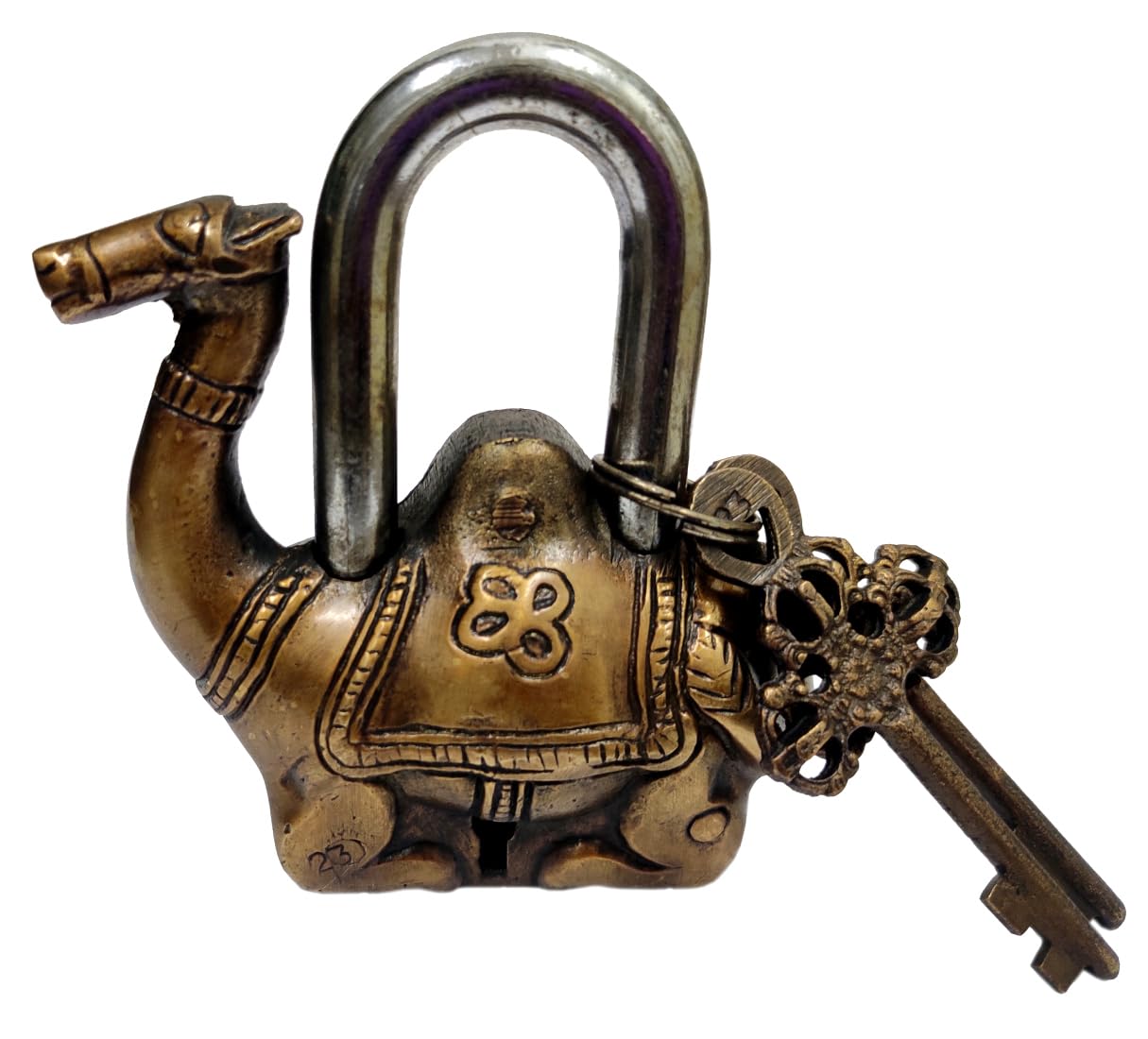 Purpledip Brass Padlock/Lock in Antique Handmade Camel Shape for Security (10276)