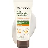 Aveeno Daily Moisturizing Face Lotion SPF 30, 3 fl. oz | Broad Spectrum Protection With Prebiotic Oat, , Lightweight, Non-Greasy, Non-Comedogenic, For Normal to Dry Sensitive Skin
