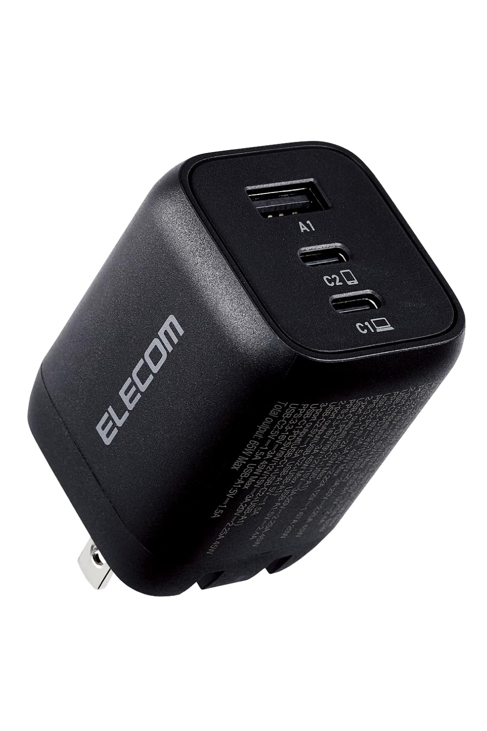 エレコム(ELECOM) 充電器 Type-C 3ポート USB-C×2 USB-A×1 65W USB PD対応 PPS対応 折りたたみ式プラグ GaN採用 【 iPhone16 iPad Macbook Air Windows PC など対応】 ブラック ACDC-PD4465BK商品画像