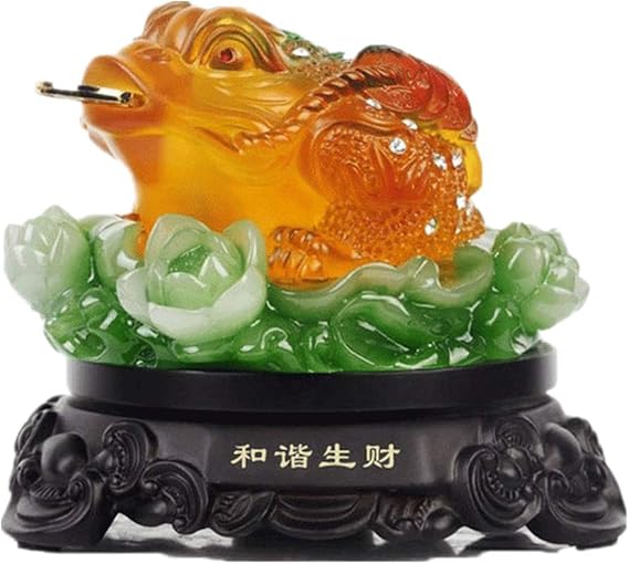 Feng Shui Resin Money Frog (Three Legged Toad/Wealth Frog) Sit on Lotus Statue Home