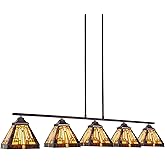 Capulina Tiffany Lamp Stained Glass Pool Table Light Chandelier 5-Lights 7" Wide Antique Amber Brown Tiffany Style Hanging La