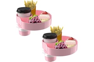 SSPONT [2 Packs] Kids Car Seat Tray, Travel Tray with Cup Holder for Toddler Baby, Kids Car Seat Food Snack Organizer for Road Trip, Stroller snack, travel must haves - Pink