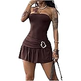 SOLY HUX Women's Ruffle Tube Mini Dress Y2k Strapless Sleeveless Ruched Summer Dresses