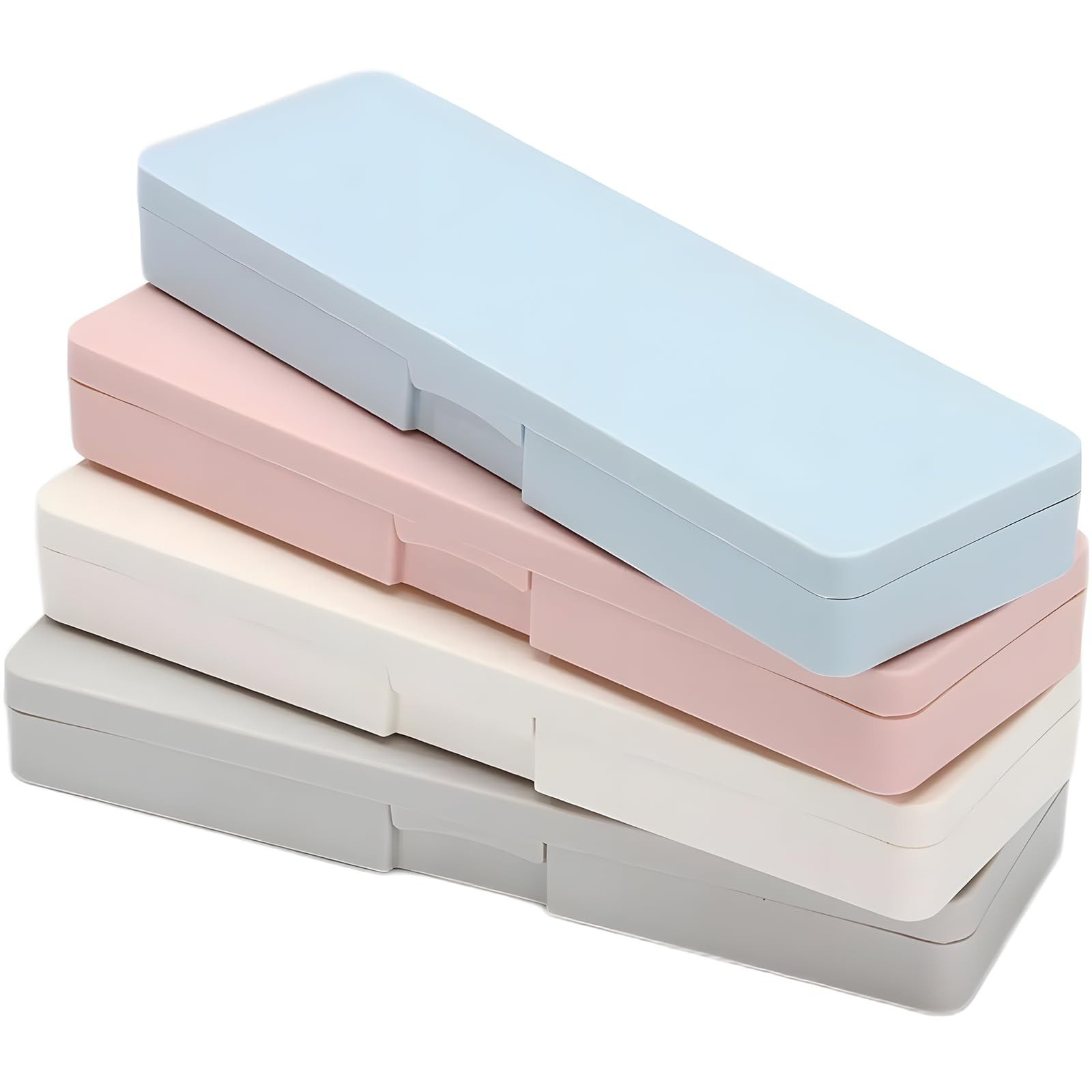 Photo 1 of ELENTGE Pencil Box, 4 Pack Hard Pencil Case with Snap-Tight Lid, Stackable Plastic Crayon Box for Marker, Large Capacity School Office Supply Storage Organizer