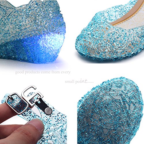 Jelly Sandal for Girls with LED Light Heel Princess Girls' Sparkle Dress Up Cosplay Heel Jelly Shoes Size 11 Blue