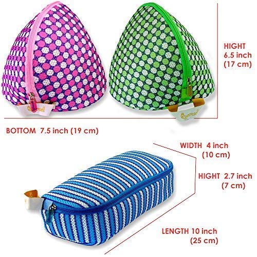 Queensell Large Bra Shell Wash Bag Set of 3 Premium Mesh Laundry Bags for Lingerie and Delicates - Washing Machine and Dryer - Multiple Colors Box