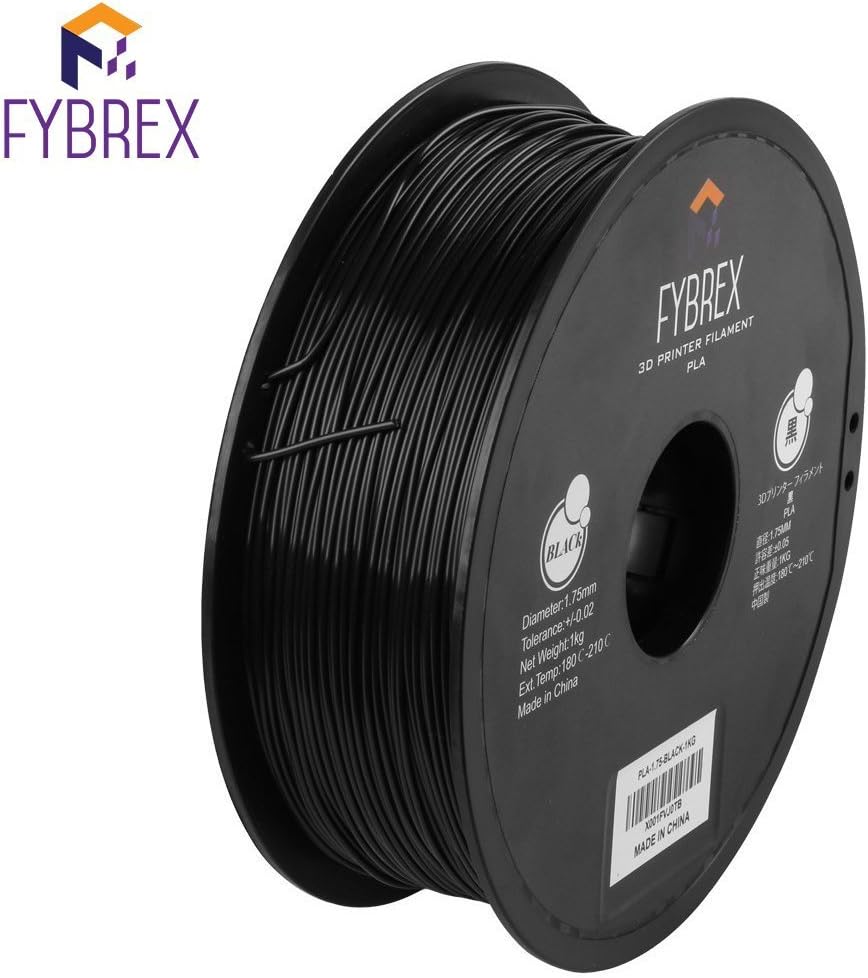 FYBREX PLA 3D Printer Filament, 1KG Spool (2.2 lbs) 1.75-BLK, Dimensional Accuracy +/- 0.02mm, 1 kg Spool 1.75mm, Smooth Flow and No Bubbles, Black