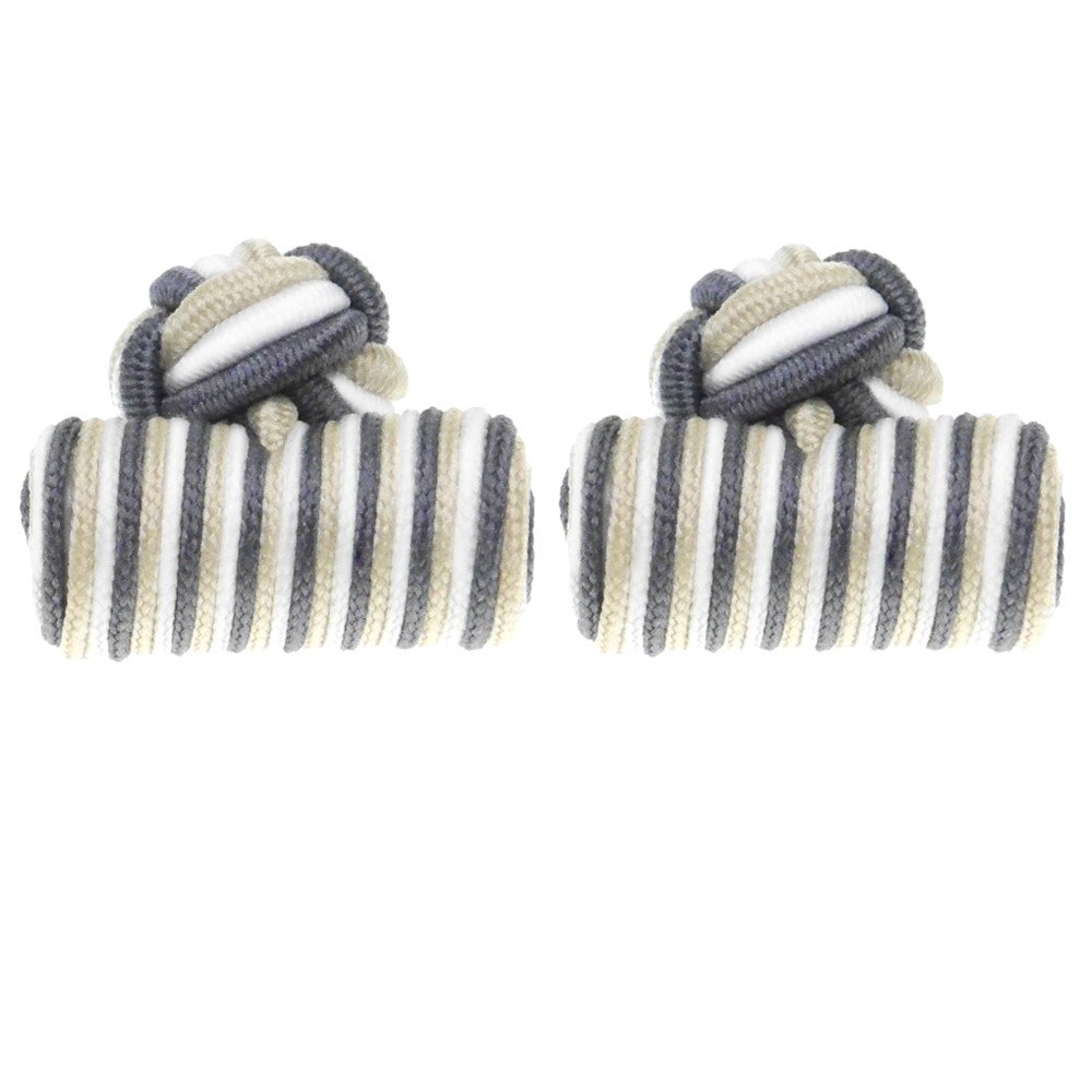 HONEY BEAR Mens/Women Silk Knot Fabric Cufflinks for Shirt/Dress Business Wedding Gift, Cylinder Shape (Grey+Yellow)