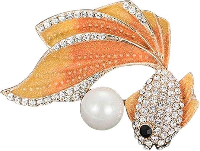 Amazon Gudeke キラキラ パール 金魚 ブローチ ラペルピン ジュエリー アクセサリー オレンジ ブローチ 通販