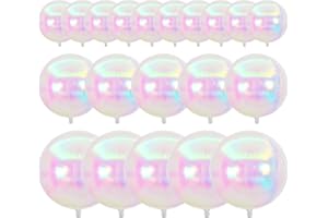 PartyWoo Iridescent Foil Balloons 20pcs Different Sizes Pack of 22 12 10 Inch Large Round Foil 4D Inflatable Mirror Ball Mylar Balloons for Wedding Anniversary Birthday Disco Party Decorations