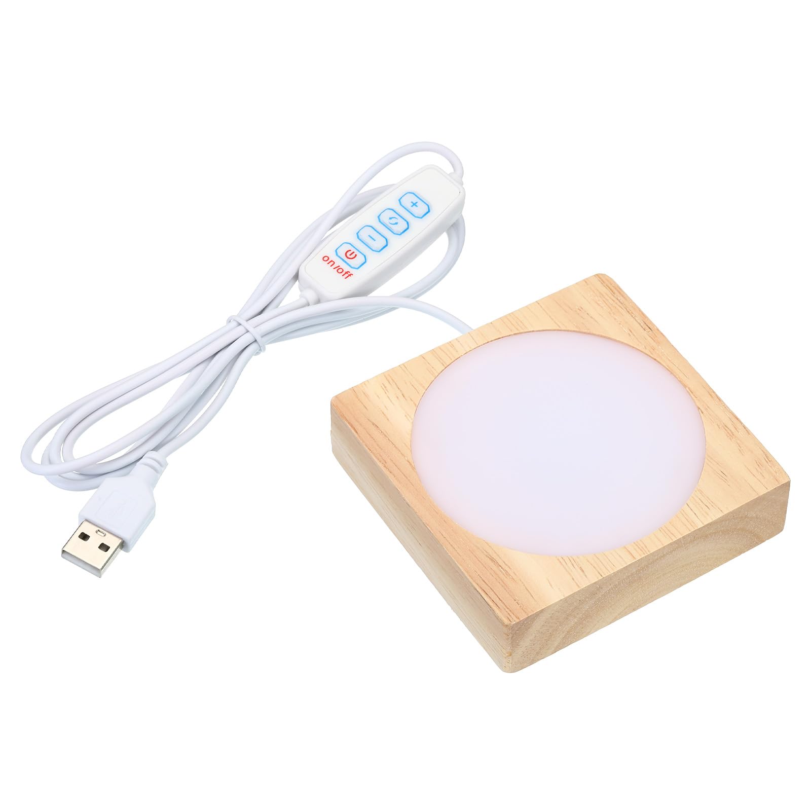 PATIKIL 3.2x3.2 Inch Wooden LED Light Base, Wood Light Display Base Stand Lighting with Dimmer for 3D Crystal Glass Aroma Stone Art, 3 Color White Light — image 1