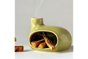 MOUGIGI Palo Santo Holder Burner - Modern Chiminea Incense Dish for Palo Santo Sticks and Cones - Ceramic Meditation Gift with Natural Polished Surface - Perfect for Yoga, Aromatherapy
