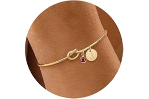 KAERUN Initial Birthstone Gold Bracelets for Women Trendy 14K Gold Plated Letter A-Z Initial Charm Bracelet Tie the Love Knot Adjustable Cuff Bangle Birthstone Bracelets Birthday Bridesmaid Proposal Gifts