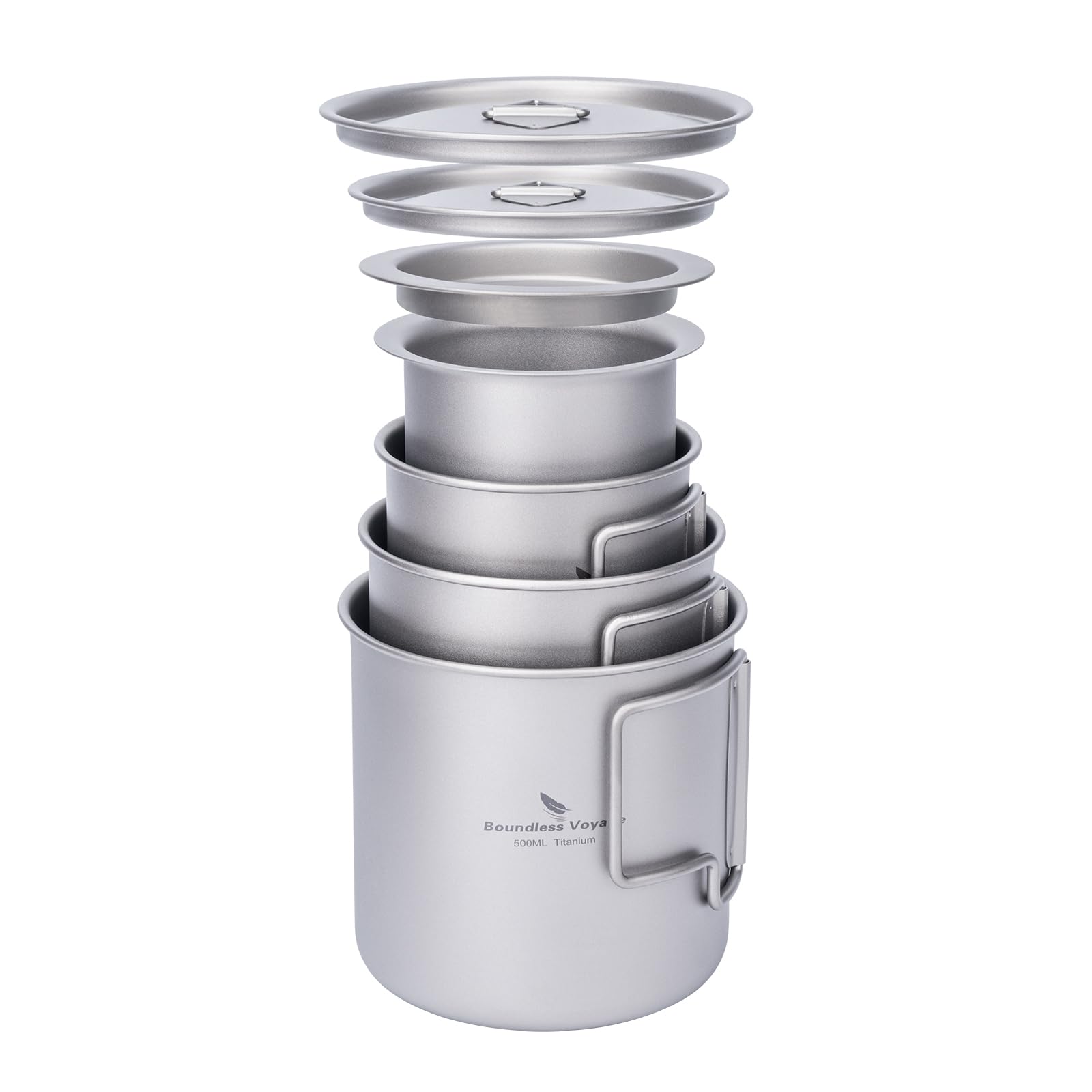 Boundless Voyage Camping Mug Titanium Single Layer Tea Coffee Cup Ultralight Outdoor Travel Portable Drinkware 220ml 350ml 500ml (Ti3060D-3 in 1 Set)