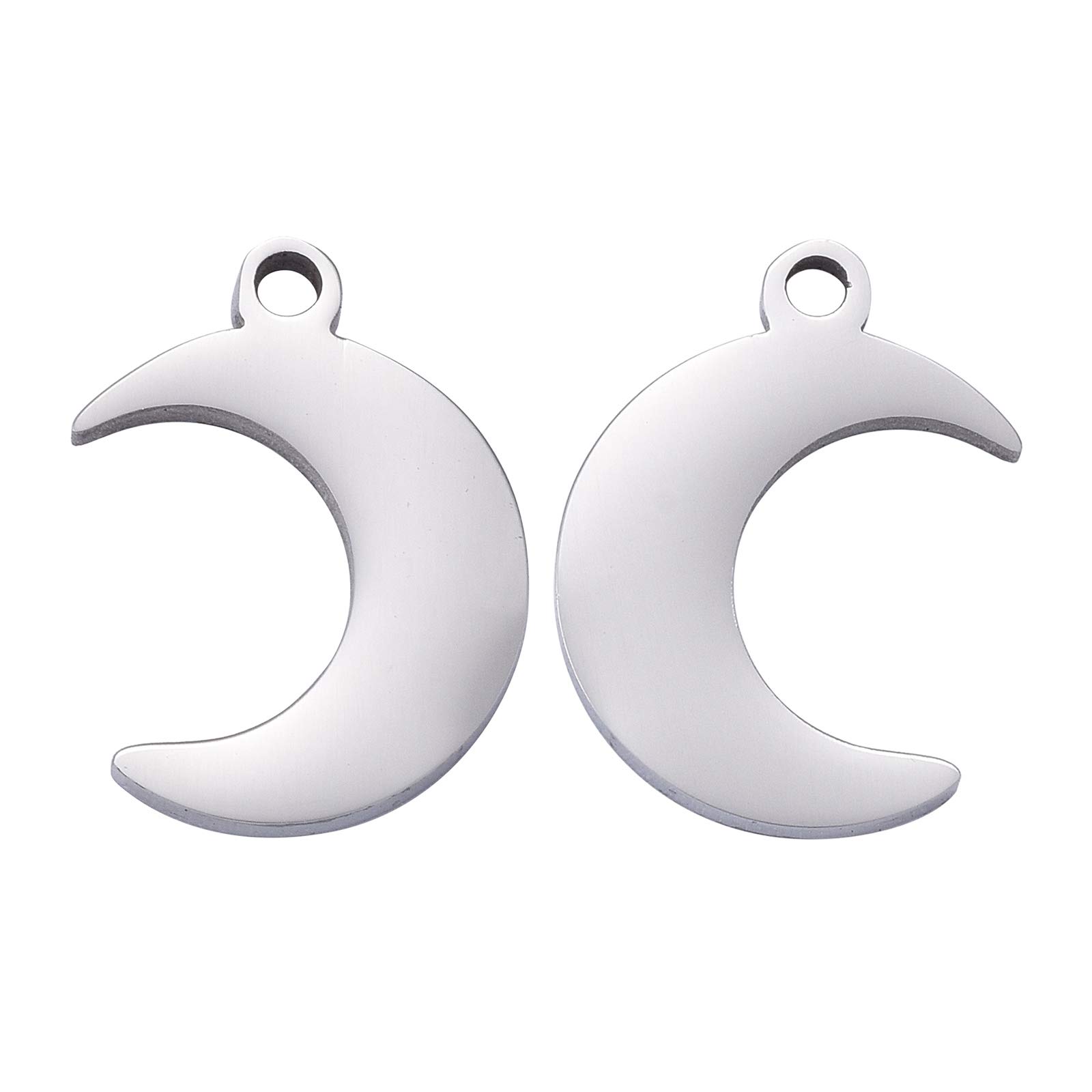 Beadthoven 5pcs Stainless Steel Moon Blank Stamping Tag Pendants Crescent Moon Etching Engraving Tags Links 16x11x1.8mm for Dangle Jewelry Making Pet Dog Name ID Tags