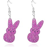 Easter Bunny Earrings for Women,Colorful Glitter Bunny Dangle Earrings Sparkle Acrylic Rabbit Animal Earring Spring Holiday Party Happy Easter Jewelry Accessories