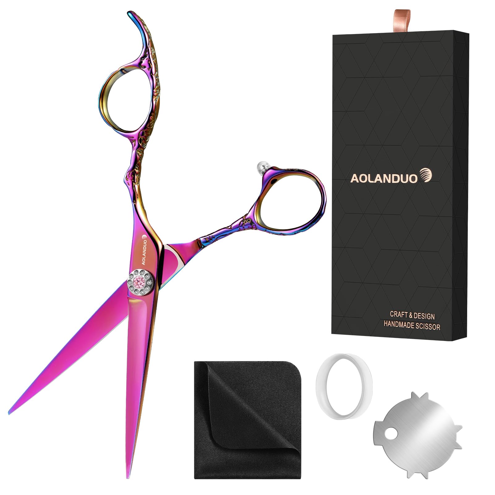 AOLANDUO Professional Hairdressing Scissors – Muted Pink VG10 Steel Shears with Floral-Engraved Handle, 6" (15cm) Salon-Grade Precision Tool for Stylists