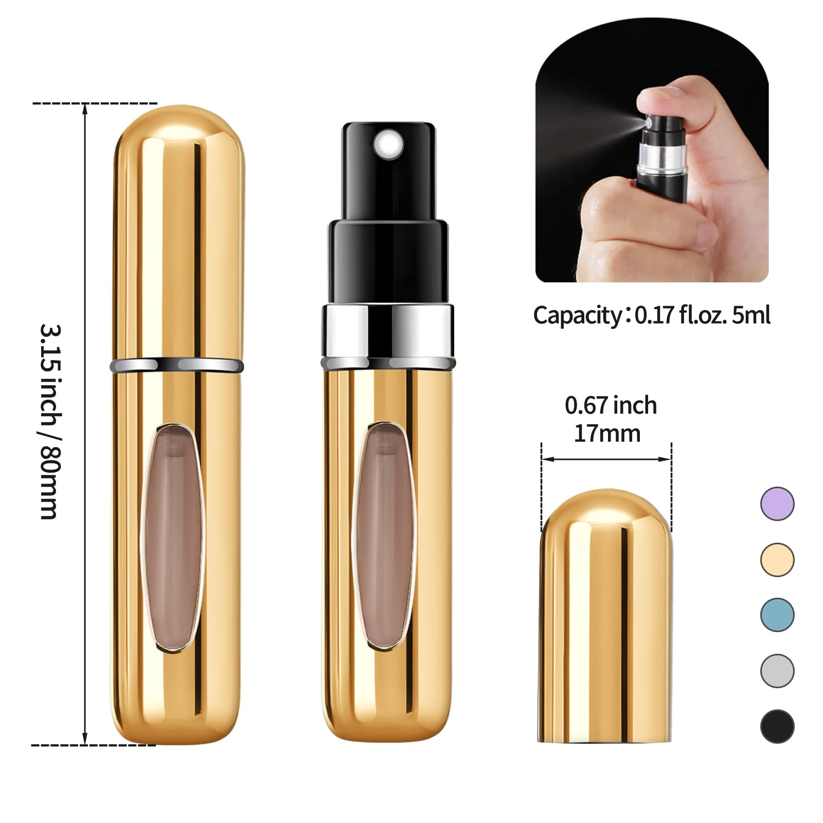 Portable Mini Refillable Perfume Atomizer Bottle Refillable Perfume,Travel Size, Spray Scent Pump Case(5ml,5 Pack)