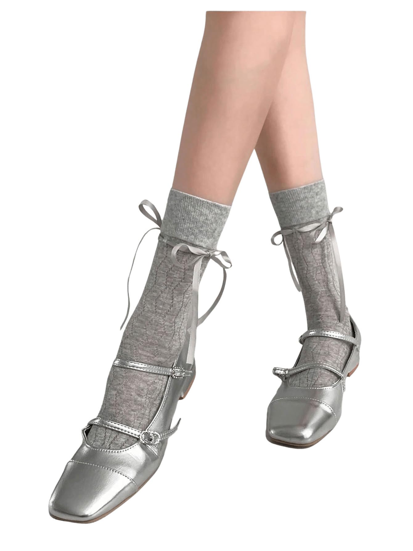 Photo 1 of Verdusa Women's Bow Cute Socks Casual Mid Calf Socks Grey One-Size