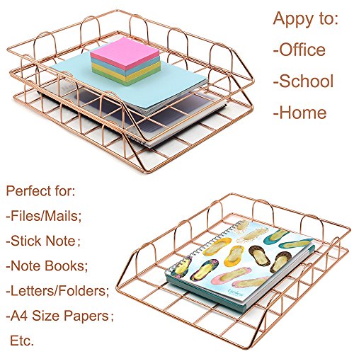 Superbpag Stackable Desktop Letter Tray Organizer, Set of 2, Copper