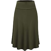 Lock and Love Women's Solid Ombre Lightweight Flare Midi Pull On Closure Skirt S-XXXL Plus Size