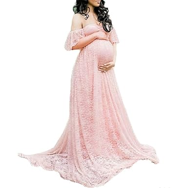 Fymnsi Women Maternity Photography Lace Gown Short Sleeves Off Fymnsi Women Maternity Photography Lace Gown Short Sleeves Off