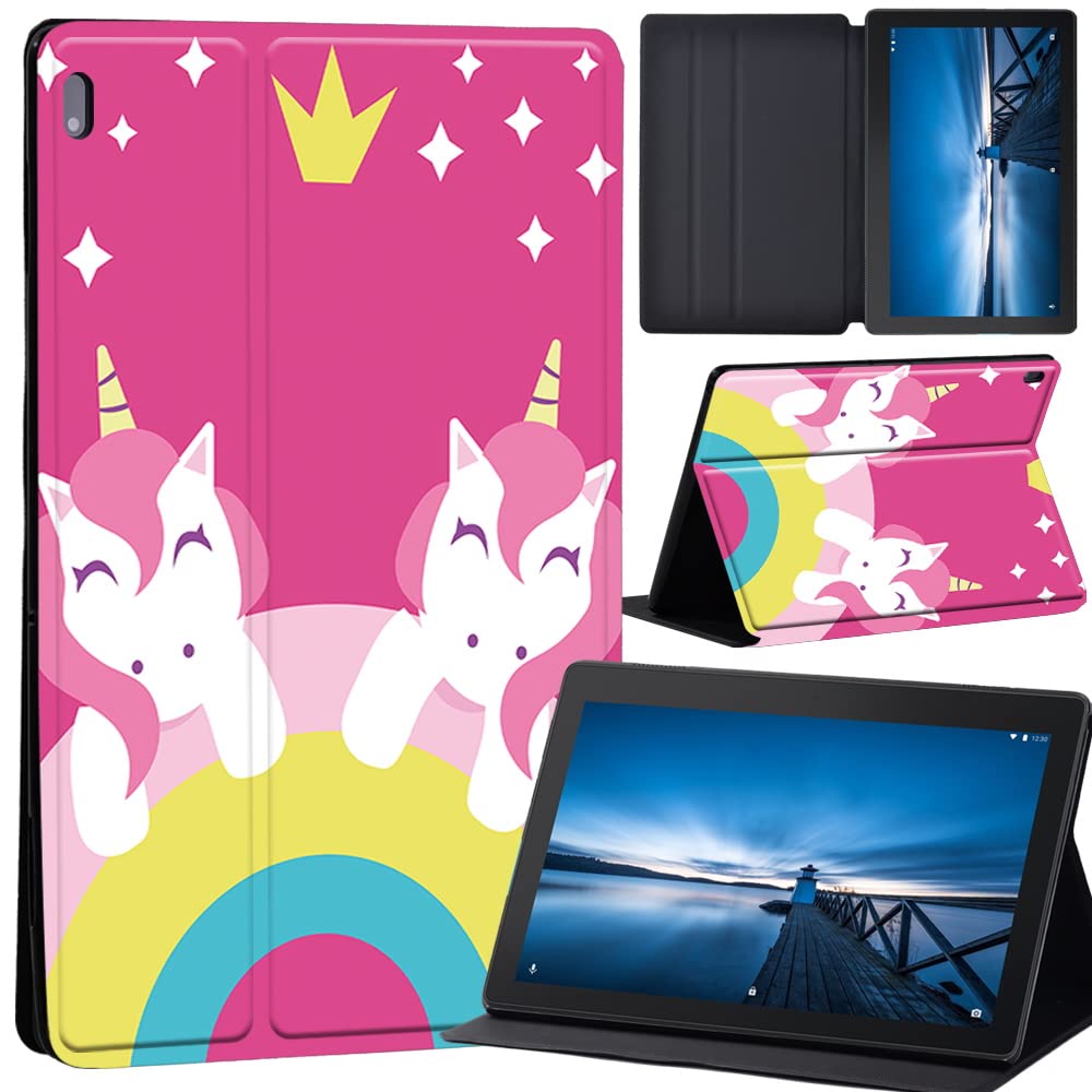 Cartoon Case for Lenovo Tab M10 TB-X605F/ TB-X605L/ TB-X505F/ TB-X505L - Leather Tri-Fold Stand Cover Case for Lenovo Tab M10 10.1-Inch Tablet (pink twin unicorn)