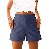 AWULIFFAN Womens Casual High Waist Shorts Relaxed Fit Rolled Hem Summer Shorts with Pockets