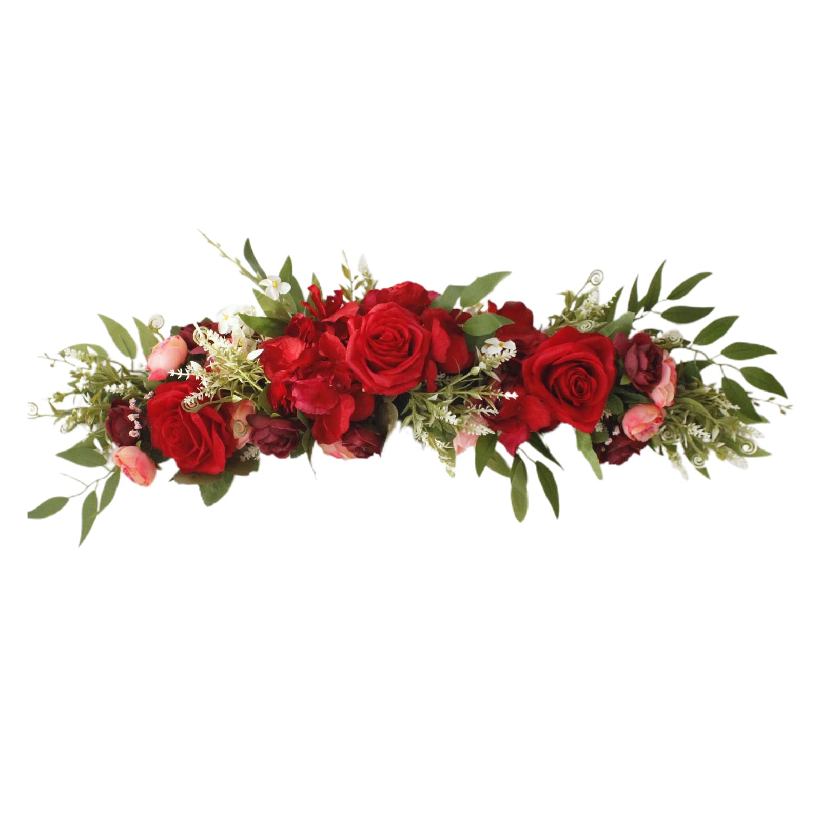 YLSZHY Artificial Rose Flower Swag,25.6 Inches Wedding Arch Flowers, Floral Swag for Lintel,Rose Door Decor Wreath for Home Wedding Wall Door Decoration (Red)