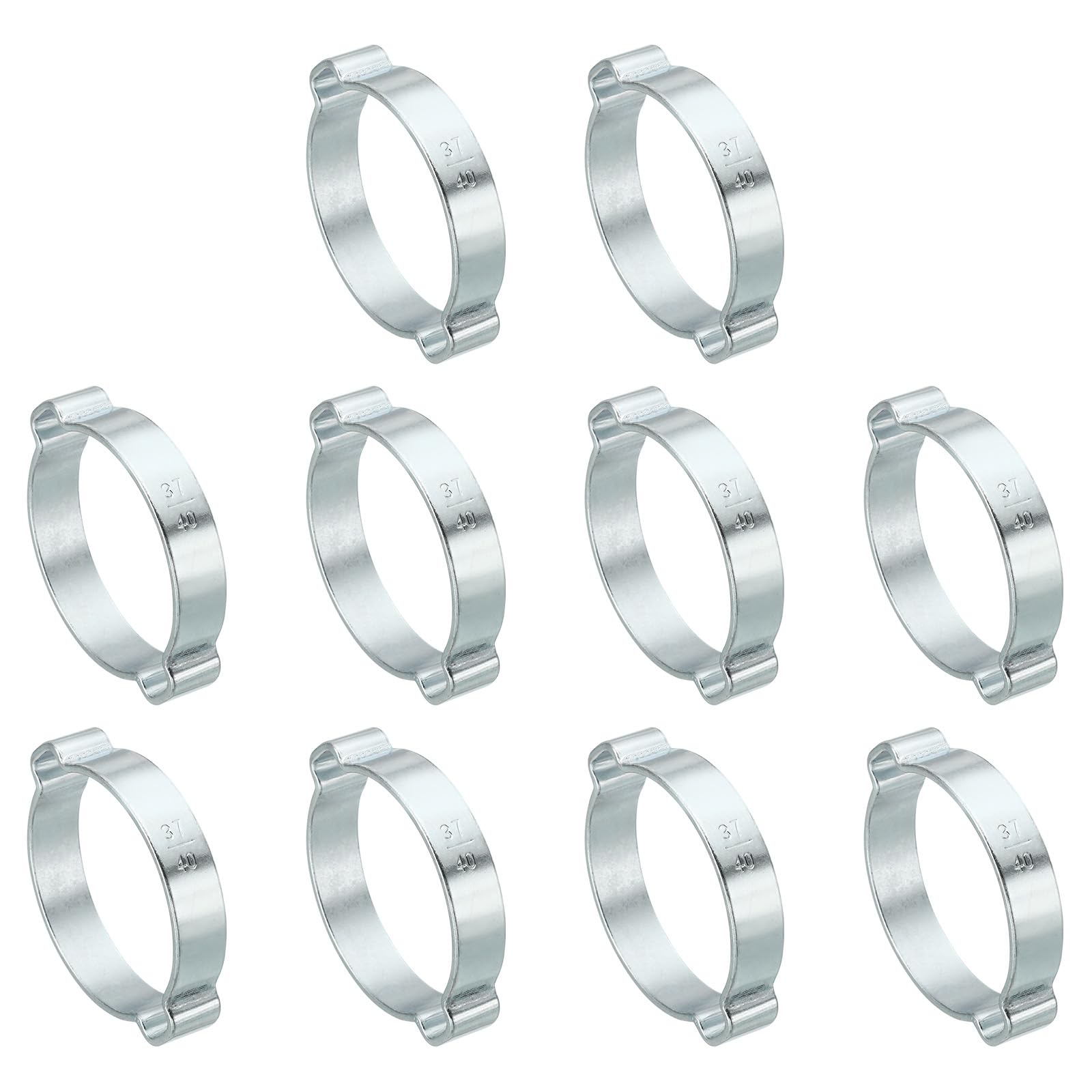 PATIKIL 10 Pack 37-40mm Double Ear Hose Clamp, Galvanized Steel Crimp Rings for Tubing Pipe Fitting Connections, Silver Tone