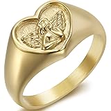 Jude Jewelers Stainless Steel Heart Shaped Signet Style Angel Pattern Statement Promise Wedding Ring