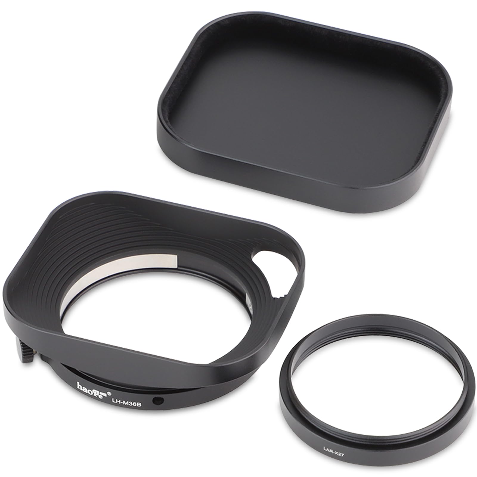 Haoge Metal Squaret Lens Hood for Fujifilm xf 23 f2.8 Fujinon XF27mmF2.8 R WR Lens Hood Black,Metal Squaret With Metal Cap,on XE-5 XM5 XT50 Camera Body