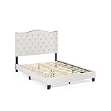Furinno Lille Button Tufted Bed Frame, Full, Gray