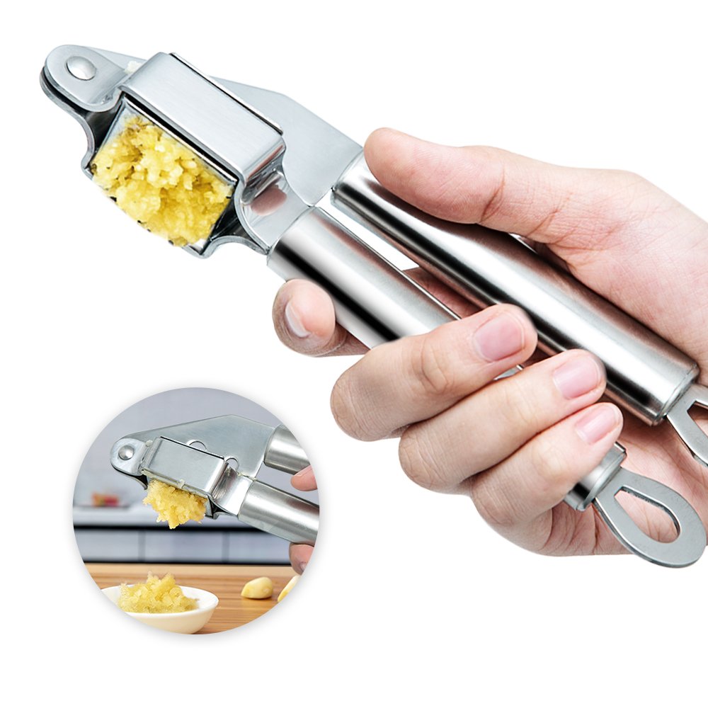 TAFOND Stainless Steel Garlic Press Peelers Ginger Crusher Grater Garlic Cloves Chopper Mincer