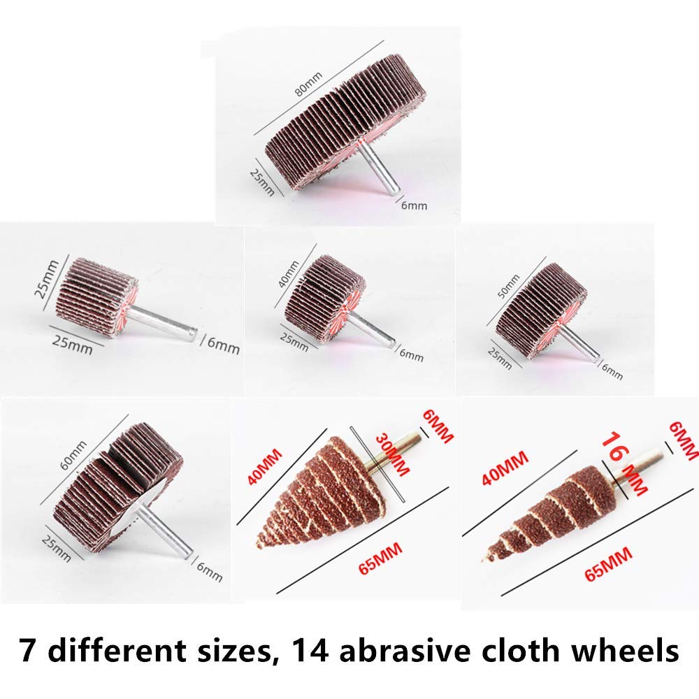 14 pcs Flap Wheels Set. flap grinder setshing disc 7 different sizes